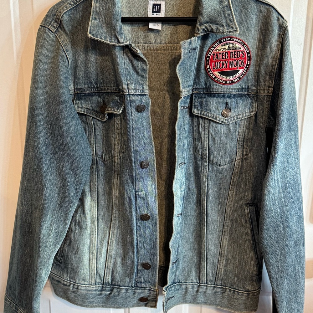 Tater Red’s Lucky Mojos embroidered; vintage custom Jean jacket size medium